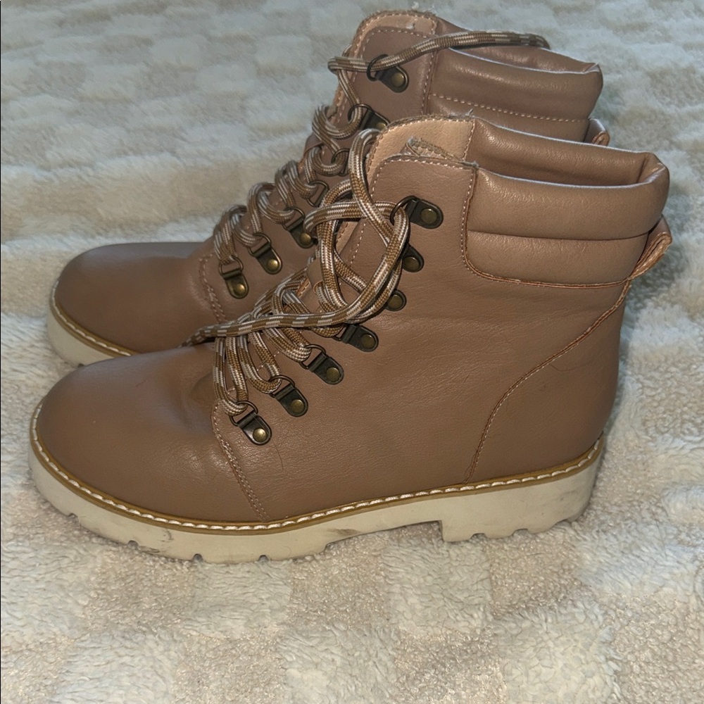 Women's Tan Lace-Up Boots